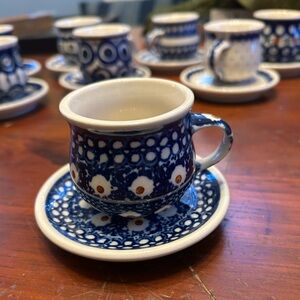 POLISH POTTERY 3 OZ ESPRESSO CUP & SAUCER